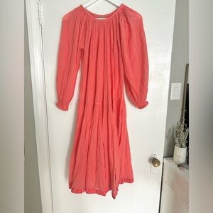 Vintage Coral Long-Sleeve Dress